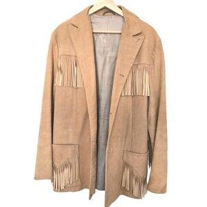 Vintage 70s Pioneer Wear Western Cowboy Faux Suede Fringe Leather Jacket